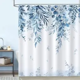 Produktbild: Bonhause Duschvorhang Eukalyptus Blaue Blätter Pflanze Duschvorhänge 180 x 180 cm Anti-Schimmel Wasserdicht Polyester Stoff Waschbar Bad Vorhäng für Badzimmer mit 12 Haken