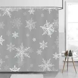 Produktbild: Bonhause Duschvorhang Winter Schneeflocken Weihnachten Grau Duschvorhänge 180 x 180 cm Anti-Schimmel Wasserdicht Polyester Stoff Waschbar Bad Vorhäng für Badzimmer mit 12 Haken