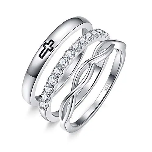Produktbild: BONLAVIE Sterling Silber Cubic Zirkonia Verlobungsring Sets für Frauen Infinity Criss Cross Stacking Eternity Bands Größe 52(16.6)