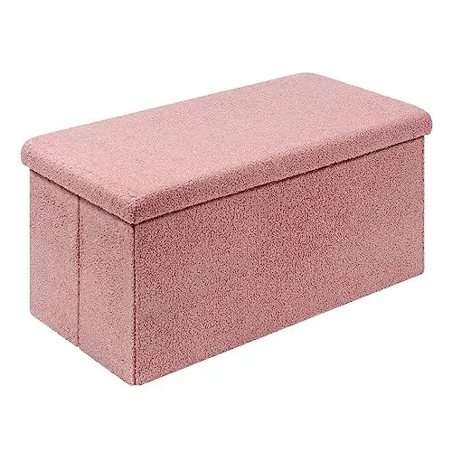 Produktbild: Bonlife Sitzbank mit Stauraum, Faltbare Sitzbank, Samt Fußhocker Truhen Aufbewahrungsbox mit Deckel, Rosa, 80 x 40 x 40 cm