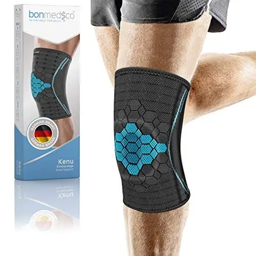 Produktbild: bonmedico Orthopädische Meniskus Kniebandage für Damen u. Herren - Bandage für Knie Links/Rechts - Kraftsport, Fitness, Sport, Arthrose, Alltag - Wellness Geschenke für Männer und Frauen (Grau, XL)