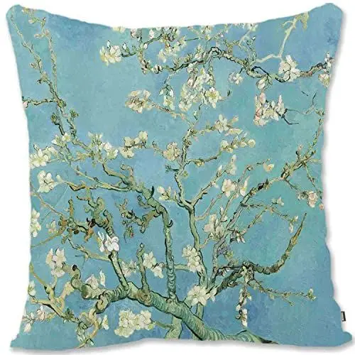Produktbild: BONNIU Deko Kissenbezug mit Reißverschluss 50X50 cm Samt Kissenschutz Impressionistische Blumenbilder Kunst - Van Gogh - Blühender Mandelbaum VG135