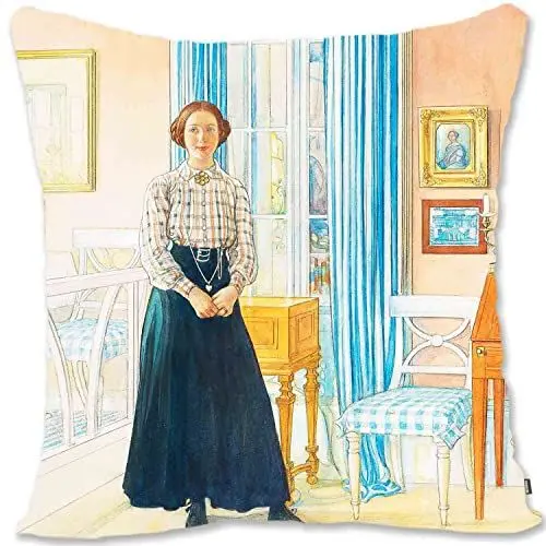 Produktbild: BONNIU Deko Kissenbezug mit Reißverschluss 50X50 cm Samt Kissenschutz Menschen Kunst - Larsson - Brita Im Salon 1910 CL192