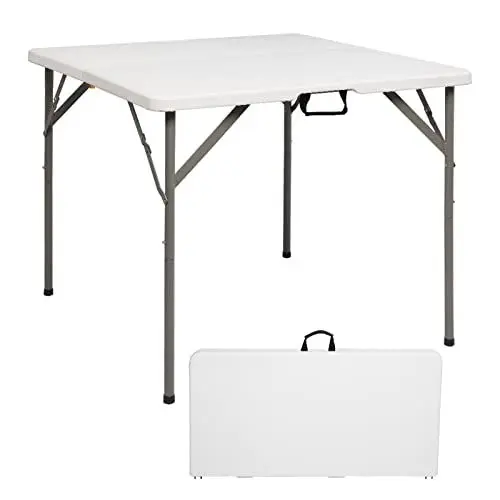 Produktbild: Bonnlo Campingtisch Klappbar, Quadratischer Klapptisch Gartentisch, zweifach klappbarer kommerzieller Tisch, tragbarer Esstisch aus Kunststoff, für Küchen Garten Party Hochzeit Drinnen & Outdoor, Weiß