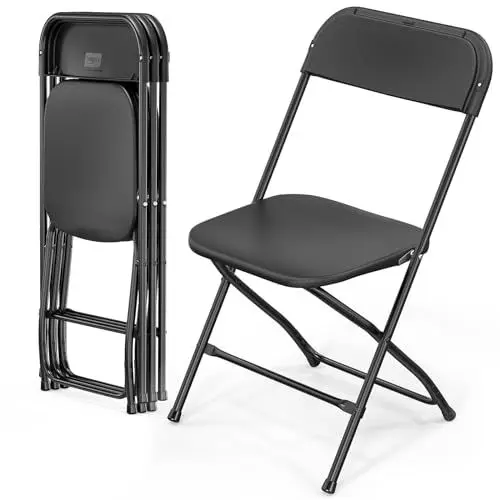 Produktbild: Bonnlo Klappstuhl, Gartenstühle 4er Set, Campingstuhl bis 158KG, Stühle Esszimmer Balkon Büro, Stapelbar, aus Metall & Kunsttoff, Schwarz