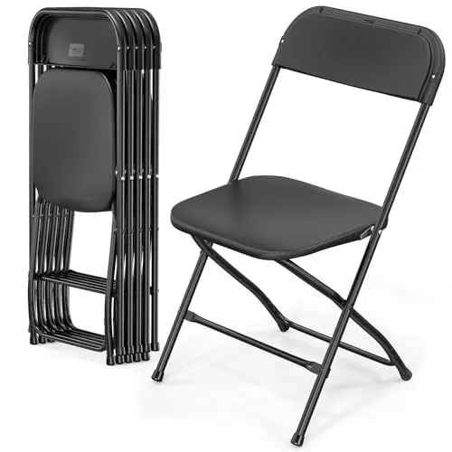 Produktbild: Bonnlo Klappstuhl, Gartenstühle 6er Set, Klappstuhl Caming Balkon Garten, Stapelbar, aus Metall & Kunsttoff, bis 158KG, Schwarz