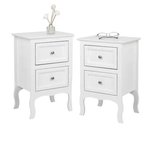 Produktbild: Bonnlo Nachttisch 2er Set, Beistelltisch Weiss, Nachtschrank mit 2 Schubladen, Nachtkommode Boxspringbetten, Kommode Schlafzimmer, 40 x 30 x 60 cm