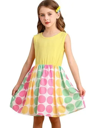Produktbild: BONNY BILLY Mädchen Kleider Ärmellos Punkte Kinder Freizeitkleid Strandkleid Sommerkleid 4-5 Jahre/104-110 Mehrfarbig
