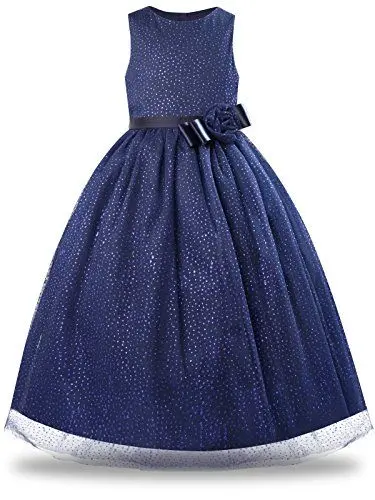 Produktbild: BONNY BILLY Mädchen Kleider Hochzeit Festlich Glitzer Pailletten Tüll Blumen Lang Abendkleid Ballkleid 5-6 Jahre/110-116 Dunkelblau