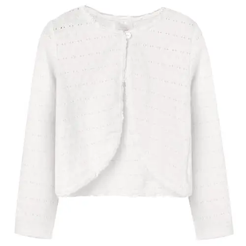 Produktbild: BONNY BILLY Mädchen Strickjacke Langarm Baumwolle Spitze Kinder Bolero Jacke 7-8 Jahre/122-128 Reinweiß