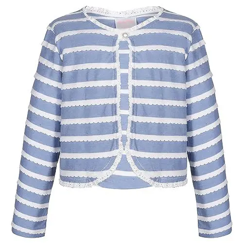 Produktbild: BONNY BILLY Mädchen Strickjacke Langarm Baumwolle Spitze Kinder Bolero Jacke 5-6 Jahre/110-116 Streifen Blau