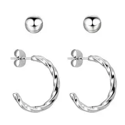 Produktbild: BONNYBIRD® Creolen Silber Ohrringe Set - Ohrringe Chirurgenstahl Damen Ohrringe Silber Creolen Gedreht Ohrringe Edelstahl Damen Klein Ohrstecker Set