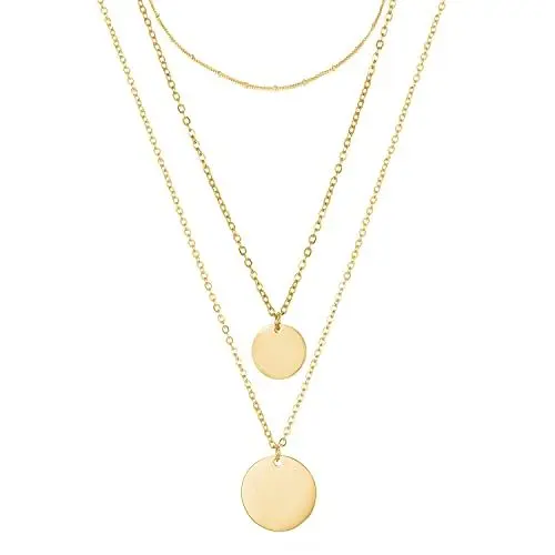 Produktbild: BONNYBIRD® Ketten Set Gold Mit Plättchen Layering Kette Damen Edelstahl, Anhänger Multi Chain Halsketten Set Goldkette