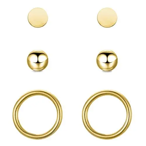 Produktbild: BONNYBIRD® Ohrringe Gold Set für mehrere Ohrlöcher Damen Goldene Medizinische Ohrstecker Chirurgenstahl Gesundheitsstecker Edelstahl Stecker Nickelfrei Schmuck Klein Hypoallergen Wasserfest Mini Kugel