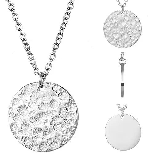 Produktbild: BONNYBIRD® Platten Kette Silber Damen - Halskette mit Platte Silber, Coin Kette mit Plättchen Anhänger Gehämmert, Runde Silberkette Damen Edelstahl