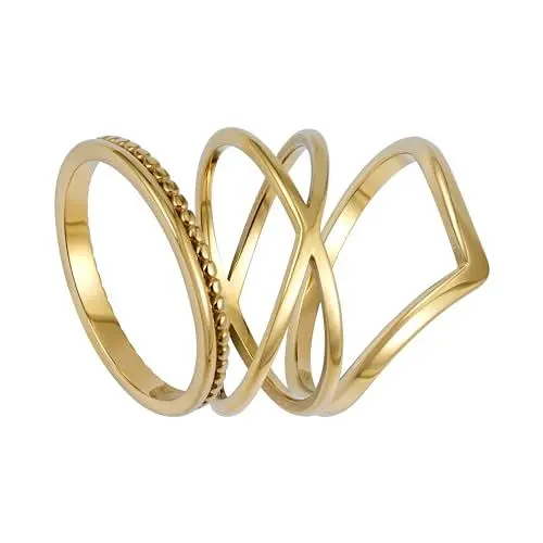 Produktbild: BONNYBIRD® Ringe Gold Set Damen Gold Ringe Frauen - Edelstahl Ringe Damen Ringe Set Ringe Gold wasserfest, Gold Ringe Frauen Set, Ring Gold Damen 54