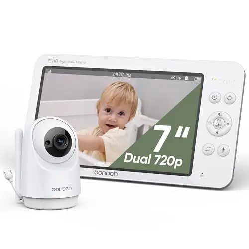 Produktbild: bonoch 7 Zoll Babyphone mit Kamera, 720P HD 6000mAh Akku Video Babyphon, Nachtsicht,beidseitige Audiofunktion, Remote-PTZ, VOX-Modus, Temperatursensor, 8 Schlaflieder
