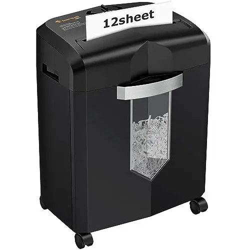 Produktbild: Bonsaii Aktenvernichter, Papierschredder für 12 Blatt Kreuzschnitt, P-4 Schredder für Büro, 20-Minuten-Dauerbetrieb, mit 16 Liter Papierkorb, Schreddern Kreditkarten und Heftklammern(C266-A)