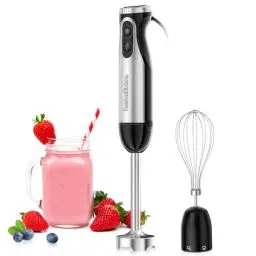 Produktbild: Bonsenkitchen Pürierstab, 2 en 1 Stabmixer Elektrischer, 20 Stufenlos Geschwindigkeiten, Edelstahl Schneebesen für Suppe, Smoothie, Püree, Babynahrung, Schwarz