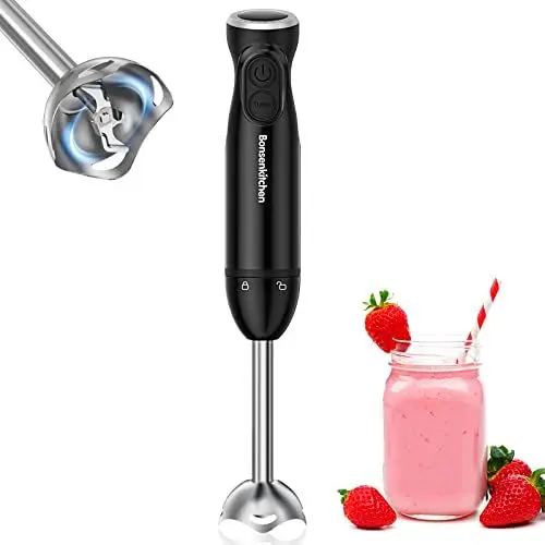 Produktbild: Bonsenkitchen Pürierstab, Stabmixer Elektrischer, 1000W Pürierstab Edelstahl, Stufenlos Geschwindigkeiten Rührstab für Babynahrung, Suppe, Smoothies, Püree, Sauce hand blender, Schwarz, HB3201