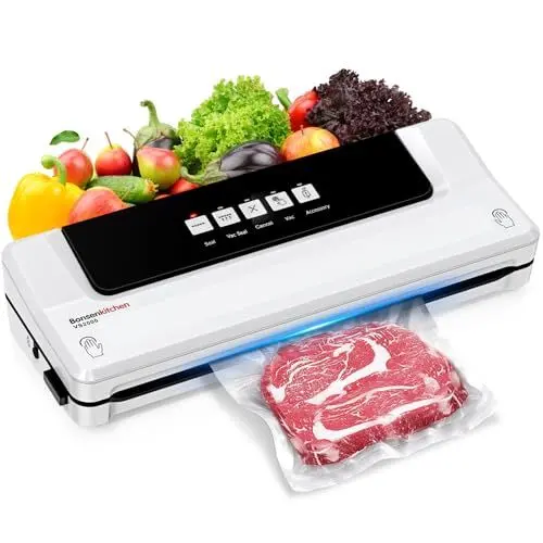 Produktbild: Bonsenkitchen Vakuumiergerät, Vakuumierer, Globefish-Technologie für kontinuierliches Arbeiten mit hoher Geschwindigkeit, Folienschweißgerät für Lebensmittel, inkl. 5 Vakuumier-Beutel und Schlauch
