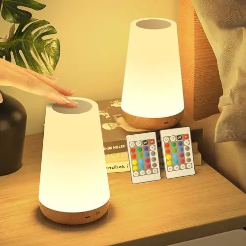 Produktbild: Bonsery Nachttischlampe 2er Set, Led Nachttischlampe Touch Dimmbar USB Aufladbar mit Fernbedienung, Nachtlicht Kinder mit 13 Farben 3 Modi, Tischlampe Kabellos mit Timer für Schlafzimmer Wohnzimmer