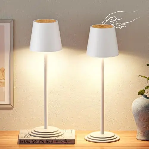 Produktbild: Bonsery Tischlampe Kabellos 2er set, Akku Tischleuchte Touch Dimmbare 256 RGB Farben, Nachttischlampe 2er set mit IP44 Wasserdicht Outdoor, Akku Touch Lampe Holz für Innen Außen