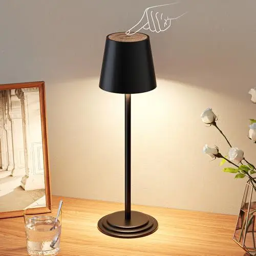 Produktbild: Bonsery Tischlampe Kabellos, Dimmbare LED Akku Tischleuchte, Outdoor Touch Lampe mit Holzmaserung Tischlampe Wasserdicht für Schreibtisch Restaurant Schlafzimmer Bar