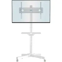 Produktbild: BONTEC Mobiler TV Ständer auf Rollen für 23-60 Zoll Plasma/LCD/LED Fernseher, Tragbarer TV Ständer mit Tablett, Höhenverstellbares Rollbarer TV Wagen bis zu 40kg, max. VESA 400x400mm (Weiß)