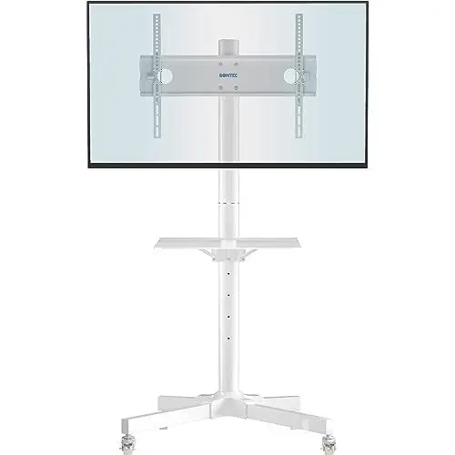 Produktbild: BONTEC Mobiler TV Ständer auf Rollen für 23-60 Zoll Plasma/LCD/LED Fernseher, Tragbarer TV Ständer mit Tablett, Höhenverstellbares Rollbarer TV Wagen bis zu 40kg, max. VESA 400x400mm (Weiß)