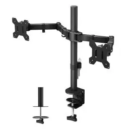 Produktbild: BONTEC Monitor Halterung 2 Monitore für 13-27 Zoll Flach & Curved Bildschirm, Monitor Tischhalterung Höhenverstellbar Neigbar Schwenkbar Drehungbar, 10 kg pro Arm, VESA 75x75 / 100x100, Schwarz