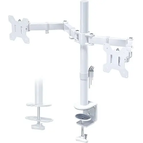 Produktbild: BONTEC Monitor Halterung 2 Monitore für 13-27 Zoll Flach & Curved Bildschirm, Monitor Tischhalterung Höhenverstellbar Neigbar Schwenkbar Drehungbar, 10 kg pro Arm, VESA 75x75 / 100x100, Weiß