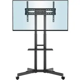 Produktbild: Bontec TV Ständer Rollbar, Höhenverstellbarer Fernsehständer Mit Rollen Für 32-85 Zoll Flach & Curved Fernseher bis 60kg, TV Rollständer Mit Regal, Max Vesa 600x400mm, Fernsehtisch Mit Rollen