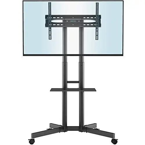 Produktbild: Bontec TV Ständer Rollbar, Höhenverstellbarer Fernsehständer Mit Rollen Für 32-85 Zoll Flach & Curved Fernseher bis 60kg, TV Rollständer Mit Regal, Max Vesa 600x400mm, Fernsehtisch Mit Rollen