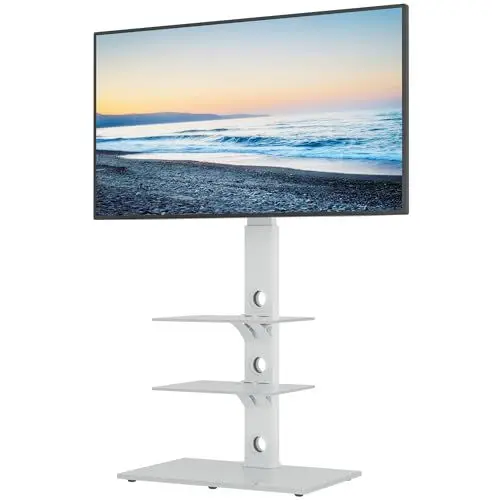 Produktbild: BONTEC Universeller Boden-TV-Ständer in Weiß für 30-70 Zoll LED/OLED/LCD/Plasma-Bildschirme, Höhenverstellbar, mit 3 Ebenen aus Gehärtetem Glas, Traglast bis 40kg, Max. VESA 600x400mm