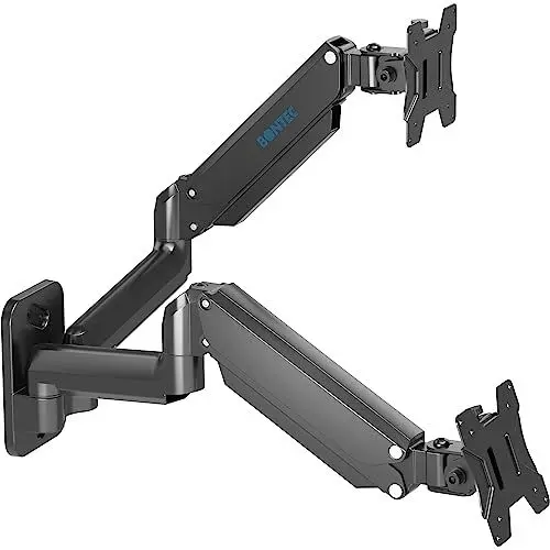 Produktbild: BONTEC Dual Monitor Wandhalterung für 13-27 Zoll Bildschirme, Gasfederarm bis zu 8 kg, Vollbewegung, neigbar, schwenkbar, Doppelhalterung, VESA 75 & 100 mm