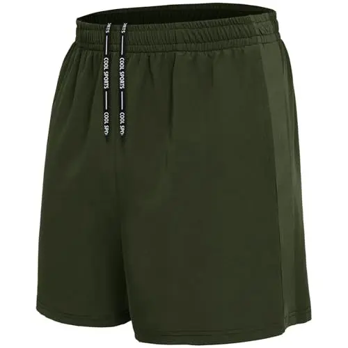 Produktbild: BOOJO Sporthose Herren Kurz Hosen Schnell Trocknend Sport Shorts mit Reißverschlusstasche Leicht Jogginghose Trainingshose(Armeegrün,XXL)