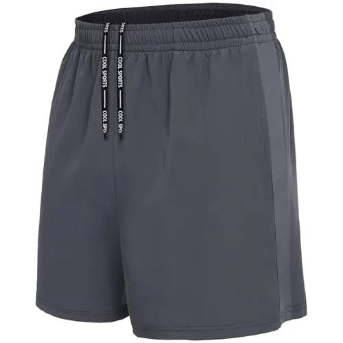 Produktbild: BOOJO Sporthose Herren Kurz Hosen Schnell Trocknend Sport Shorts mit Reißverschlusstasche Leicht Jogginghose Trainingshose(Dunkelgrau,XXL)