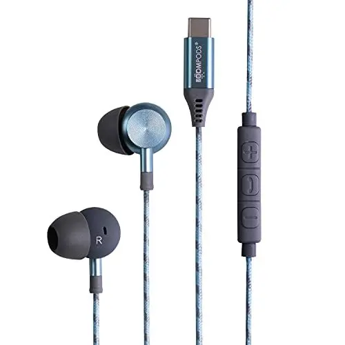 Produktbild: Boompods Digibuds USB-C Kopfhörer - Ergonomische In-Ear Ohrhörer mit Mikrofon, Kabel USB C Anschluss, IPX4 Schweißfest, 1,3m Geflochtenes Boomflex-Kabel, Eisblau