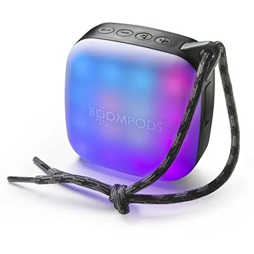 Produktbild: Boompods Rhythm Party Mini Lautsprecher - Tragbarer Outdoor Lautsprecher mit LED-Beleuchtung, IPX7 Wasserschutz & Selfie-Funktion, 5 Std. Spielzeit, Mini Musikbox für Outdoor, Reisen und Garten