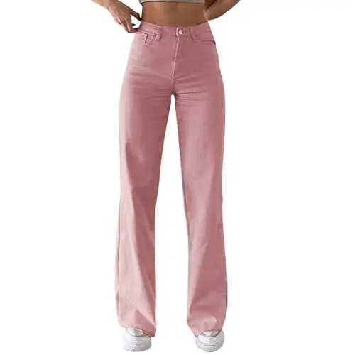 Produktbild: Bootcut Jeans Damen High Waist Straight Leg Schlaghosen Damen Jeans Weites Bein Und Gerader Beinlänge Hosen Große Größen Demin Hosen Teenager Mädchen Baggy Jeanshosen (Red, M)