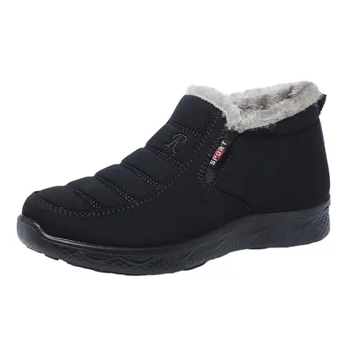 Produktbild: Boots Damen Plateau Stiefel Ohne Absatz Damen Damen-Schneestiefel, modisch, lässig, Sneakers, atmungsaktiv, flach, Freizeitschuhe, Winter, gepolstert, SchnüRstiefeletten Damen Stiefel (Black, 38)