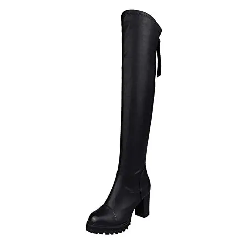 Produktbild: einfarbig Reißverschluss hinten klobige High Heel Stretch Overknee-Stiefel Mädchen 38 Winter (Black, 37)
