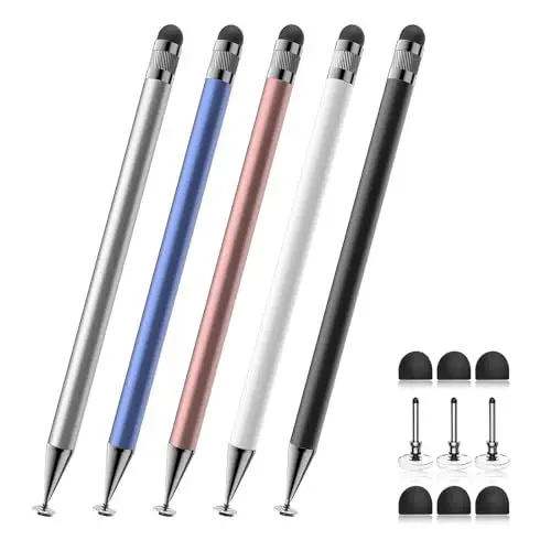 Produktbild: Bopomofo Tablet Stift (5 Stück),2 in 1 Touchscreen Stift,Stift für Tablet,Kompatibel Mit Handy,iPad, Android,Stift für Alle Touchscreens (Silber/Blau/Roségold/Weiß/Schwarz)