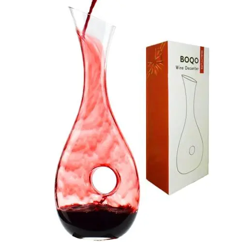 Produktbild: BOQO Weindekanter, 1.2L Rotweinkaraffe, Weingeschenke, Kristallweinbelüfter Ausgießer mit stilvollem Silikonpad