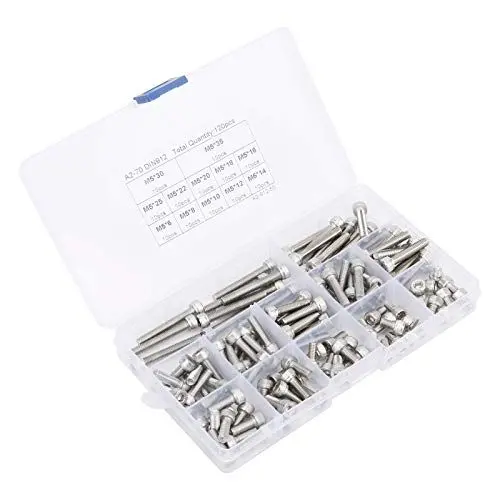 Produktbild: BORDSTRACT Innensechskant-Schraubkappe, metrisches Schrauben- und Muttern-Set, Kombinationsset mit metrischen Mehrfach-Sechskantschrauben aus Edelstahl 304, Nagelsortiment-Set mit (120pcs(M5))