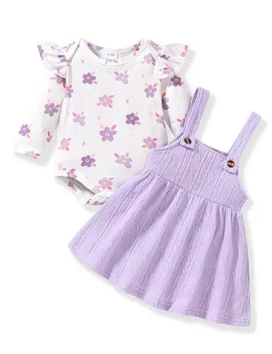 Produktbild: Borlai Kleinkind Baby Mädchen Kleidung Langarm Floral Strampler Hosenträger Gestrickter Rock Outfits Bekleidungsset Babykleidung