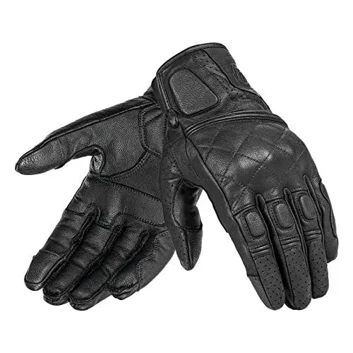Produktbild: BORLENI Motorrad Handschuhe Leder Herren Motorradhandschuhe Echtes Leder Ziegenleder Mesh Soft Protector Touchpanel Kompatibel Frühling Sommer Herbst Schwarz M