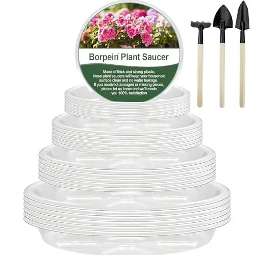 Produktbild: BORPEIN Pflanzen Untersetzer (12, 17, 21, 26cm 24Pack) Blumentöpfe Untersetzer Dicker Klarer Kunststoff Pflanzenschalen für Töpfe Drinnen Draußen Langlebig