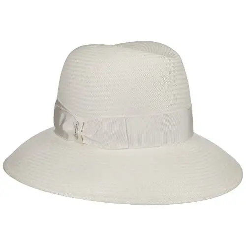 Produktbild: Borsalino Panama Flapper Damenhut Schlapphut Hut Strohhut Panamahut Damen - Made in Italy Panamastroh mit Ripsband Sommer Frühling-Sommer - S (54-55 cm) Hellbeige